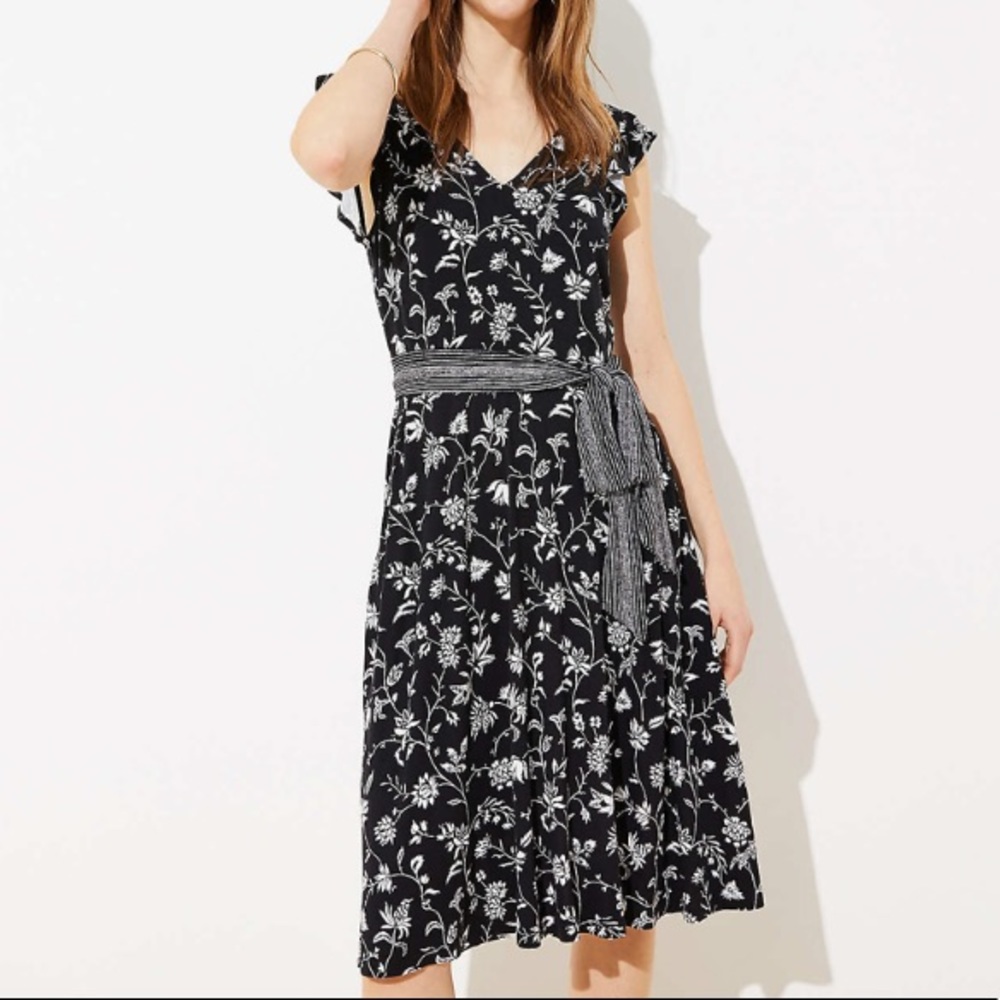 LOFT Rainforest Cutout Button Back Midi